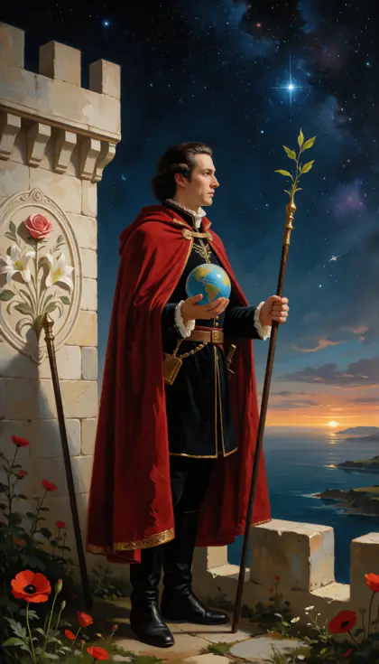 Two of Wands, Minor Arcana · Wands, from the oil-painted Garden of Arcana tarot deck