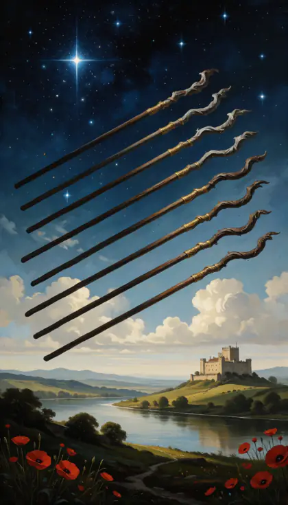 Eight of Wands, Minor Arcana · Wands, from the oil-painted Garden of Arcana tarot deck