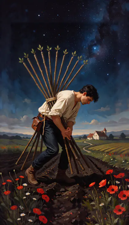 Ten of Wands, Minor Arcana · Wands, from the oil-painted Garden of Arcana tarot deck