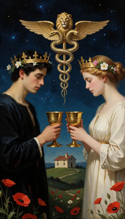 Two of Cups, Minor Arcana · Cups, from the oil-painted Garden of Arcana tarot deck