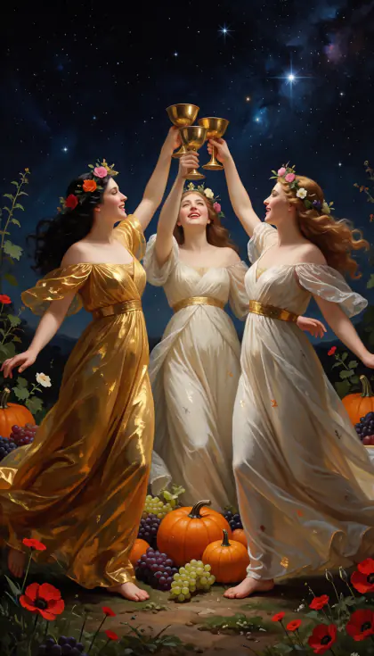 Three of Cups, Minor Arcana · Cups, from the oil-painted Garden of Arcana tarot deck