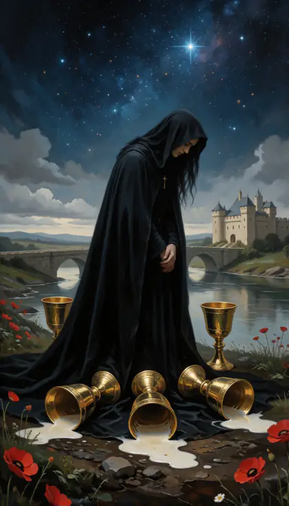 Five of Cups, Minor Arcana · Cups, from the oil-painted Garden of Arcana tarot deck