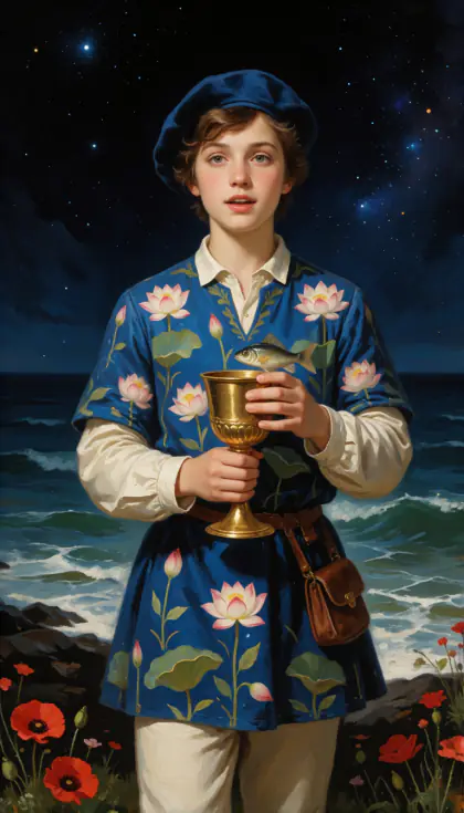 Page of Cups, Minor Arcana · Cups, from the oil-painted Garden of Arcana tarot deck