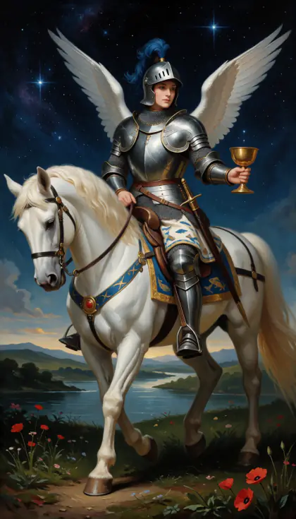 Knight of Cups, Minor Arcana · Cups, from the oil-painted Garden of Arcana tarot deck