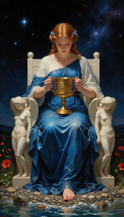 Queen of Cups, Minor Arcana · Cups, from the oil-painted Garden of Arcana tarot deck