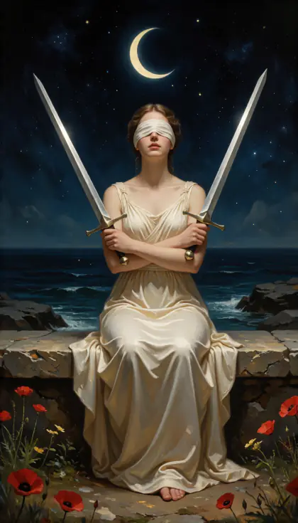 Two of Swords, Minor Arcana · Swords, from the oil-painted Garden of Arcana tarot deck