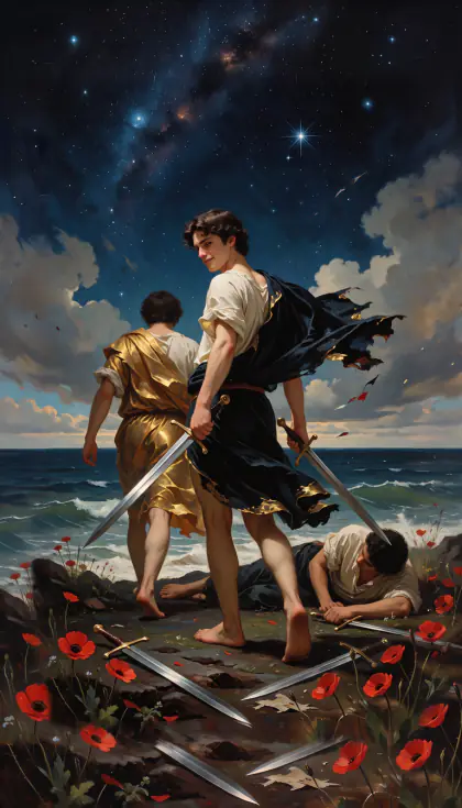 Five of Swords, Minor Arcana · Swords, from the oil-painted Garden of Arcana tarot deck