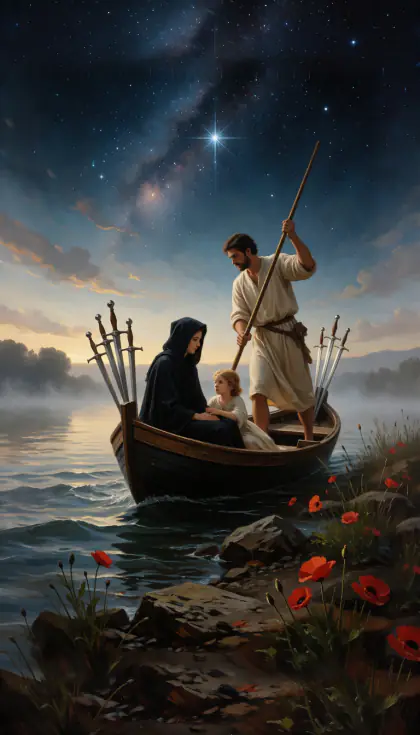 Six of Swords, Minor Arcana · Swords, from the oil-painted Garden of Arcana tarot deck