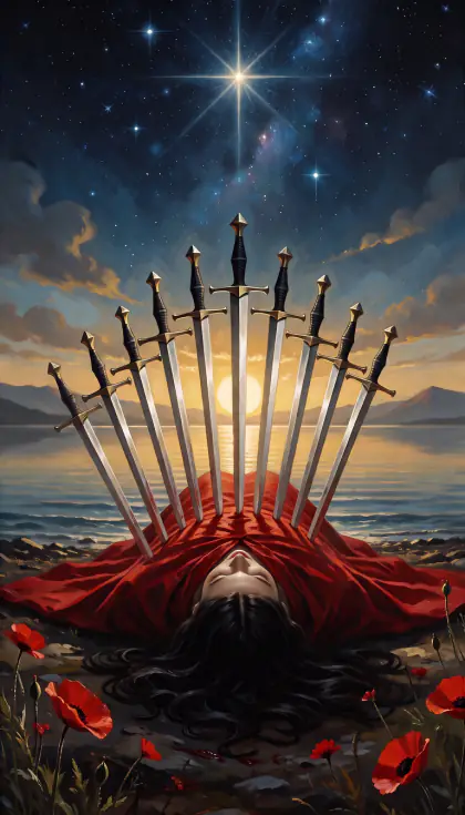 Ten of Swords, Minor Arcana · Swords, from the oil-painted Garden of Arcana tarot deck