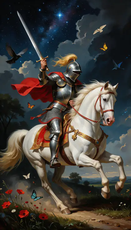 Knight of Swords, Minor Arcana · Swords, from the oil-painted Garden of Arcana tarot deck