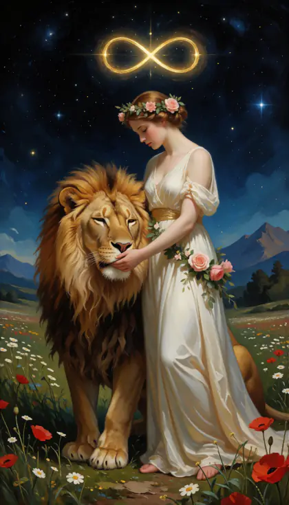 Strength, Major Arcana · VIII, from the oil-painted Garden of Arcana tarot deck