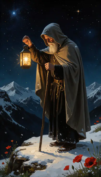 The Hermit, Major Arcana · IX, from the oil-painted Garden of Arcana tarot deck
