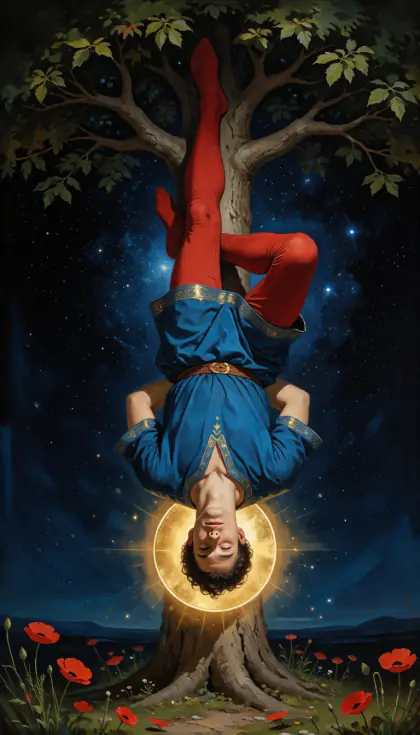 The Hanged Man, Major Arcana · XII, from the oil-painted Garden of Arcana tarot deck