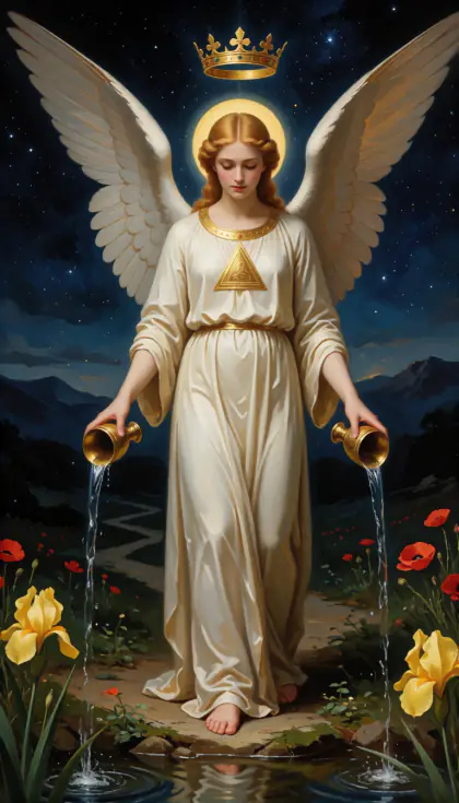 Temperance, Major Arcana · XIV, from the oil-painted Garden of Arcana tarot deck