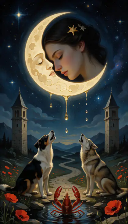 The Moon, Major Arcana · XVIII, from the oil-painted Garden of Arcana tarot deck