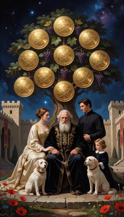Ten of Pentacles, Minor Arcana · Pentacles, from the oil-painted Garden of Arcana tarot deck