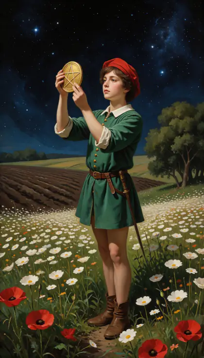 Page of Pentacles, Minor Arcana · Pentacles, from the oil-painted Garden of Arcana tarot deck