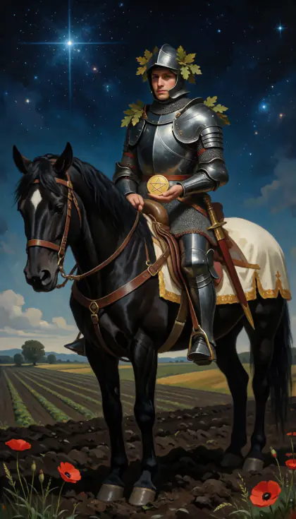 Knight of Pentacles, Minor Arcana · Pentacles, from the oil-painted Garden of Arcana tarot deck