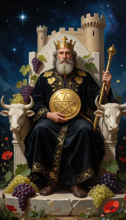 King of Pentacles, Minor Arcana · Pentacles, from the oil-painted Garden of Arcana tarot deck